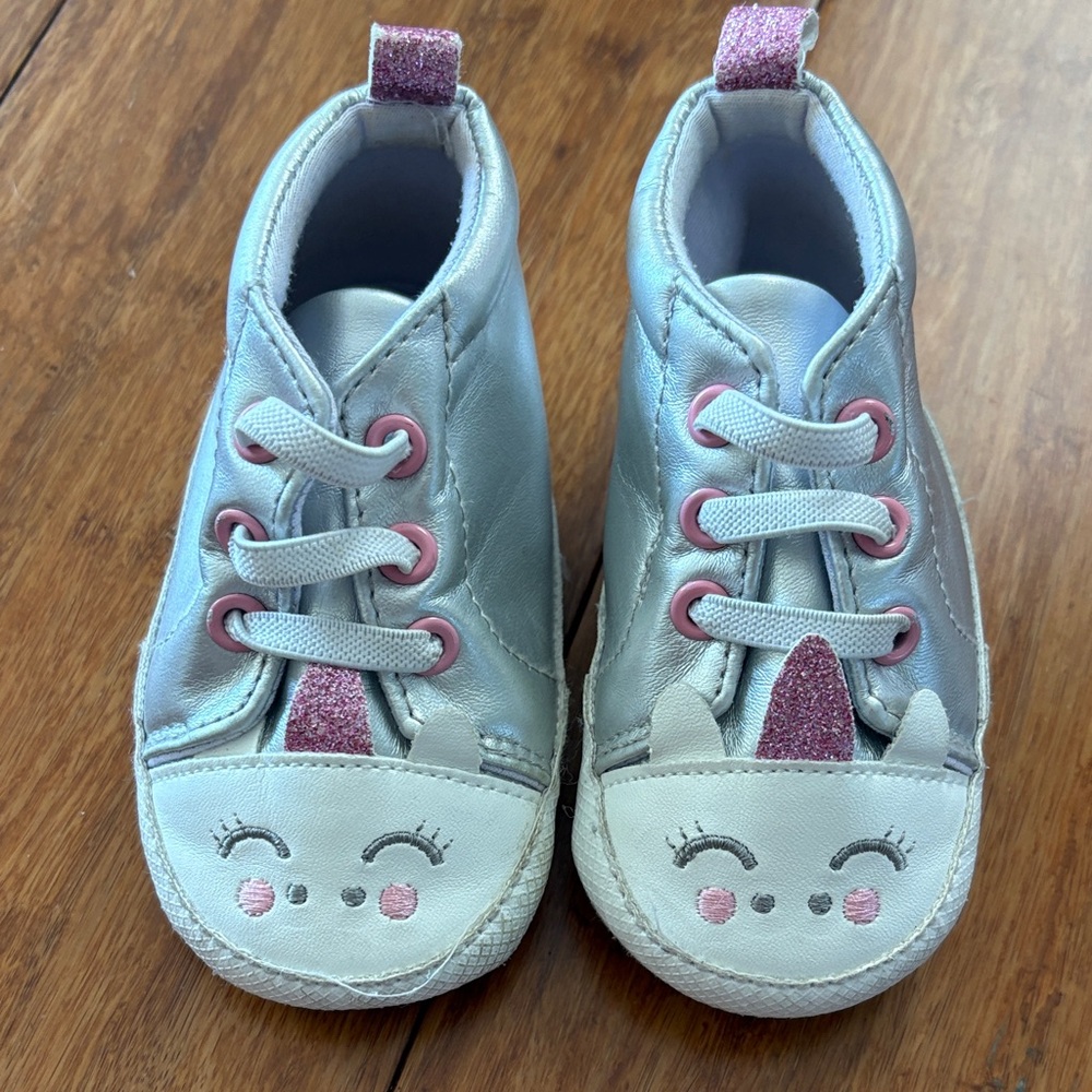 Sparkly Silver and Pink Kids Unicorn Sneakers